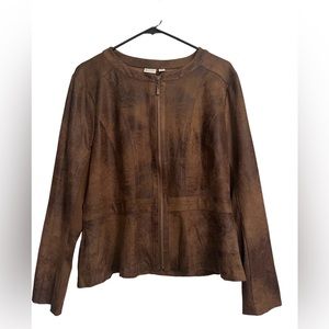 CATO Size 14 Fitted Light Weight Suede Brown Zip Up Jacket NWT